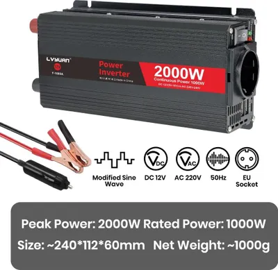 Produktbild von Wechselrichter, 2000W Spitzenleistung, kompaktes Design, 12V-220V-2000W
