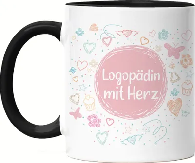 Produktbild von Logopädin mit Herz Tasse Schwarz Dankeschön Geschenk Danke Sagen Für Alles Logopädie