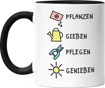 Produktbild von Pflanzen Gießen Pflegen Genießen Tasse Schwarz Hobby-Gärtner Pflanzen Garten Blumen Geschenkidee