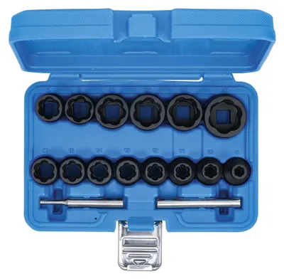 Immagine prodotto di BGS Set di chiavi a bussola con profilo a spirale / estrattori di viti con attacco quadro 12,5 mm (1/2") SW 8 - 27 mm 16 pezzi - 5269