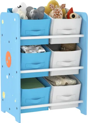Obrázek produktu pro Dětský regál - regál na hračky se 6 boxy - 43x30x60 cm - od 3 let - k sestavení - modrý vícebarevný