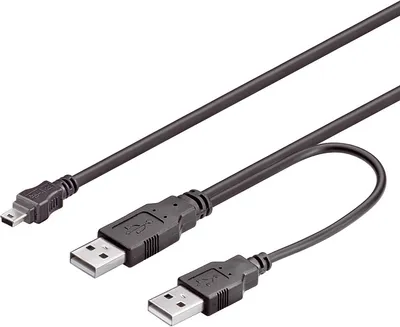 Produktbild von Y-Kabel USB 2.0 2x Stecker A an Stecker Mini B 5-pin, schwarz, 0,6m, Good Connections®