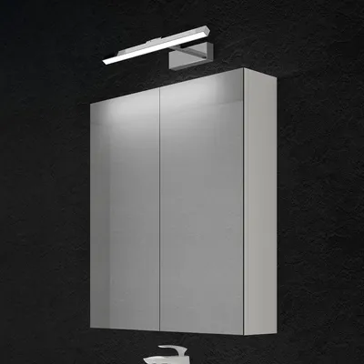 Produktbild von doporro Spiegelschrank Wandschrank in matt weiß 60x70 cm Hängeschrank Aufbewahrungsschrank mit LED Spiegelbeleuchtung 40cm (Chrom)