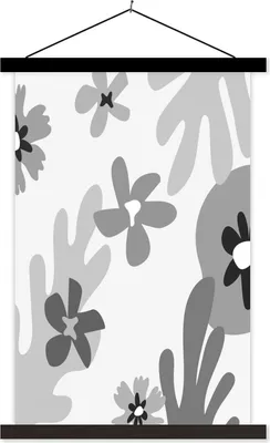 Produktbild von MuchoWow® Textilposter Hintergrund - Blumen - Schwarz - Weiß 60x90 cm mit schwarzem Rahmen - Poster Wohnzimmer
