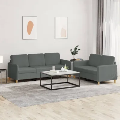 Produktbild von Cloris DesignMöbel 2-tlg. Sofagarnitur mit Kissen Dunkelgrau Stoff , Schlafsofas 2024 Neu