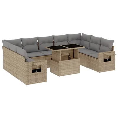 Produktbild von 10-tlg. Garten-Sofagarnitur mit Kissen Beige Poly Rattan