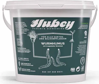 Produktbild von HUBEY Wurmhumus für Pflanzen (10 l) - Komposterde für Balkon u. Garten - Natürlicher Stickstoffdünger - Humus für Gartenerde -Dünger, Universaldünger