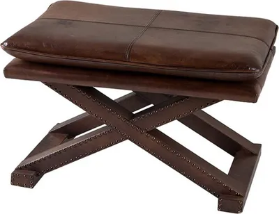 Produktbild von Casa Padrino Luxus Echt Leder Hocker Dunkelbraun mit Nieten - Leder Möbel