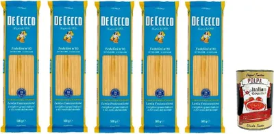 Produktbild von 5x De Cecco Pasta 100% Italian Fedelini n° 10 Noodles 500 g + Italian Gourmet Polpa 400 g