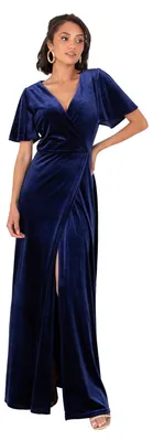 Produktbild von Maya Deluxe Women's Maxi Dress Ladies Velvet Evening Occasion V-Neck Angel Sleev