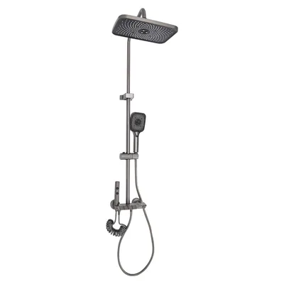 Productafbeelding van Thermostatische doucheset, grijs, 4-delig. Inclusief douchekop, handdouche, verstelbare douchearm (65-105 cm) en douchecombinatie