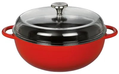 Gusseisen-Bräter 28 cm, emailliert, mit Deckel, rot