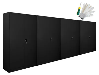 Produktbild von Mega Deal | 4x Flügeltürenschrank ELEPHANT komplett montiert | mit 2 Türen, abschließbar | HxBxT 180x120x40cm | 4 Ebenen | Stahl mit Pulverbeschichtung | Schwarz | Spind Aktenschrank Metallschrank Werkstattschrank Mehrzweckschrank