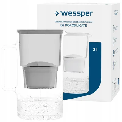 Immagine prodotto di Caraffa filtrante in vetro Wessper da 3 L Compatibile con le cartucce filtranti Brita, Include 1 cartuccia filtrante, Riduce il calcare e il cloro, Gr