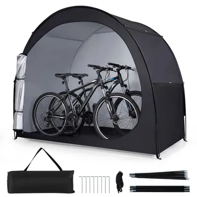 Produktbild von COSTWAY Fahrradgarage für 2 Fahrräder, Fahrradzelt wetterfest wasserdicht, Geräteschuppen mit Rolltür & Tragetasche, Zeltgarage tragbar 210x123x171cm