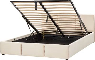 Produktbild von BELIANI Bett mit Bettkasten Hellbeige Samt Gepolstert 160 x 200 cm Lattenrost Hochklappbar Hohes Kopfteil Modern Schlafzimmer Möbel Ausstattung