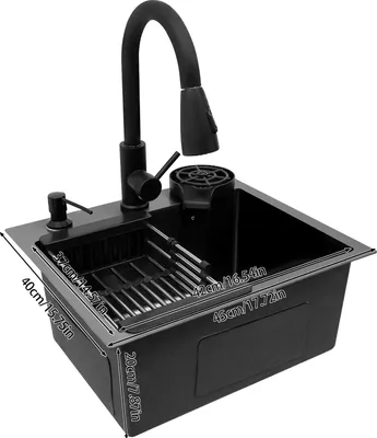 Obrázek produktu pro Kuchyňský dřez, Výsuvná baterie, Moderní design, černá barva
