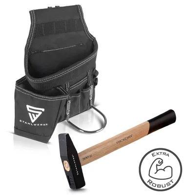 Produktbild von STAHLWERK Werkzeuggürtel / Werkzeugtasche im Set mit Schlosserhammer