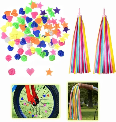 Imagen del producto de Juego de adornos para radios de bicicleta, 108 cuentas de colores, 14 mm de diámetro, 1 par de flecos para manillar, decoración para bicicleta