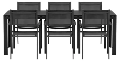 Productafbeelding van Mirko tuinmeubelset tafel 90x200cm zwart 6 stoelen zwart.