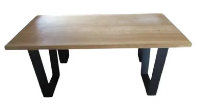 Produktbild von Esstisch 180x100x75cm, Wohnzimmertisch, Tisch aus zwei massiven Eichenbohlen mit trapezförmigen Beinen, Schreibtisch, Eichenholz