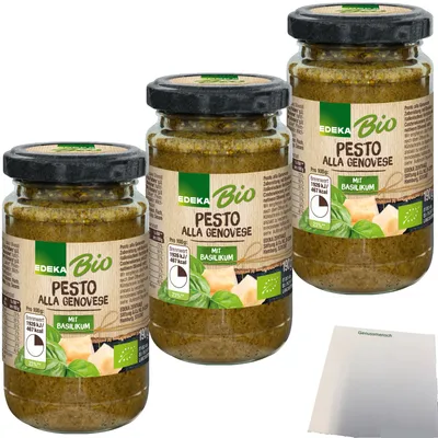 Produktbild von Edeka Pesto alla Genovese mit Basilikum 3er Pack (3x190g Glas) + usy Block