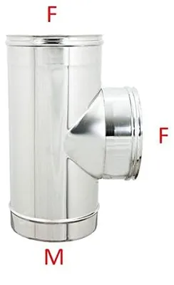 Obrázok produktu pre T-kus 90° pre komínové potrubie, nerezová oceľ, priemer 80 mm (D 80 mm, systém CODINO-F)