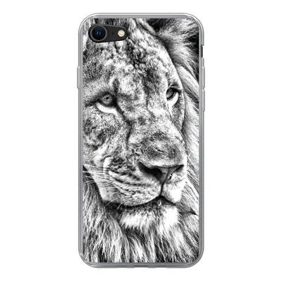 Produktbild von MuchoWow® Handyhülle Schutzhülle Hülle für iPhone 7 Porträt - Löwe - Schwarz und weiß Silikon Softcase Handy Hülle - Kartenhalter