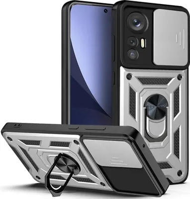 Produktbild von Xiaomi 12 Pro Hülle mit Ring Ständer Halter Dia Kameraschutz TPU PC Schutzhülle für Xiaomi 12 Pro Silber