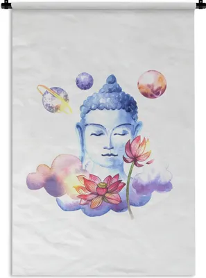 Produktbild von MuchoWow® Wandteppich Wandbehang Buddha - Gesicht - Blau 90x135 cm Tapisserie Dekoration Wandtuch - Baumwolle - Wandskulptur