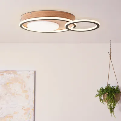 Produktbild von BRILLIANT moderne LED Deckenleuchte KARNEY | Design Deckenlampe mit Holzdruck | 48W 5600 Lumen 3000 Kelvin | Aluminium/Kunststoff