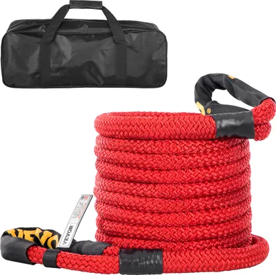 Produktbild von VEVOR 1\" x 31,5\' Bergungs-Abschleppseil, 33.500 lbs, robustes, doppelt geflochtenes kinetisches Energieseil aus Nylon mit Schlaufen und Schutzhüllen, für LKW-Geländefahrzeuge ATV UTV, Tragetasche im Lieferumfang enthalten, rot