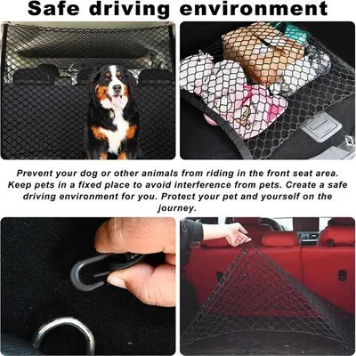 Produktbild von Famanu Autoschutznetz für Hunde - verstellbares Sicherheitsnetz für Kofferraum und Rückbank - Hundeabsperrung mit 4 Haken - 120 x 90 cm