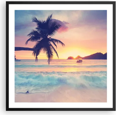 Produktbild von Gerahmtes Poster - Schwarzer Rahmen - Meer Strand Palme - 60x60 cm - Wand Bild - Wanddeko - Wandbilder - Kunstposter - Wandposter - Bilderrahmen - Bilder - Kunstdruck - Wandbild - P2BAC60x60-3992