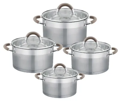 Produktbild von Haus Roland Edelstahl-Kochgeschirr-Set, 8-teilig, graue Griffe