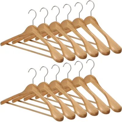 Holz-Kleiderbügel breit, natur, 12 Stück