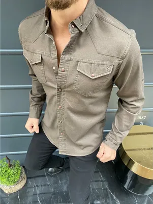 Produktbild von Premium Herren Hemd Basic Freizeithemd dickes Hemd Unifarben Langarm Slim-Fit 100% Baumwolle XL Braun