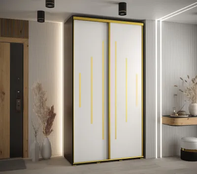 Obrázek produktu pro Šatní skříň YVONA 12 - 140/60 cm, černá / bílá / zlatá