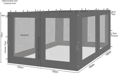 Produktbild von 4 Seitenteile mit Moskitonetz für Rank Pavillon 3x3m Seitenwand Anthrazit RAL 7012
