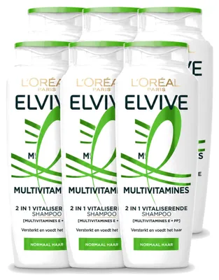 Productafbeelding van 6 x L'Oréal Paris Elvive Multivitamines 2-in-1 Shampoo - 250 ml - Voordeelverpakking - 6 stuks
