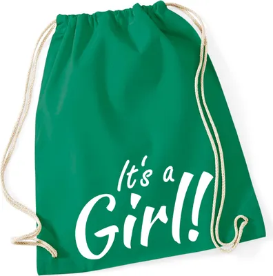 Produktbild von Huuraa Turnbeutel It`s a Girl! Schriftzug 12 Liter Kelly Green Baumwolle Rucksack Geschenkidee