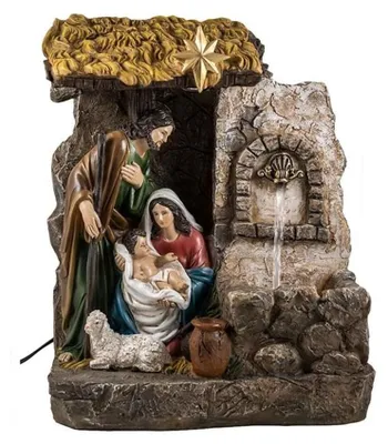 Weihnachtskrippe mit Brunnenfigur, 35 cm, Harz, mehrfarbig