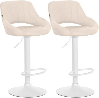 Produktbild von CLP 2er Set Barhocker Milet Stoffbezüge höhenverstellbar drehbar mit Rückenlehnen creme Material Gestell Metall matt weiss