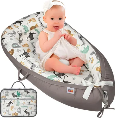 Immagine prodotto di Baby Nest Culla per neonati, Linomag®, con due lati, 0-24 mesi, 90 x 55 cm, rivestimento in cotone, comfort e sicurezza, bianco/grigio-beige