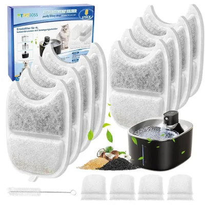 Produktbild von Katzenbrunnen Filter Ersatzset 8 Stück mit Aktivkohle & Schaumstoff für 4L Trinkbrunnen YPD-C004/YPD-C004S