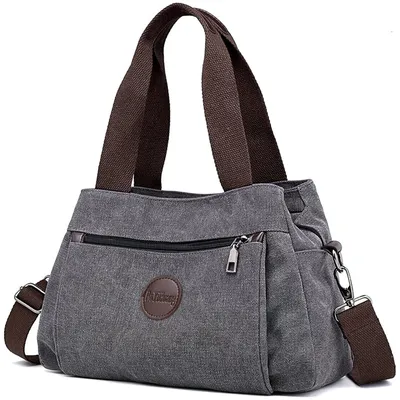 Produktbild von MODFU Canvas Handtasche Schultertasche Casual Multifunktionale Umhängetaschen Groß für Schule Shopper Lässige täglich grau