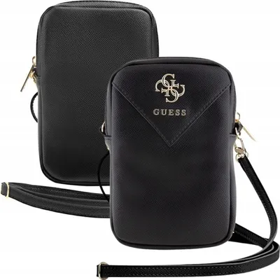 Obrázok produktu pre Guess Universal Phone Pouch Zip Triangle 4G univerzálne puzdro na telefón (GUWBZPGSTEGK) - nastaviteľný popruh, zapínanie na zips - Čierne