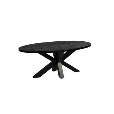 Produktbild von Zita Home Esstisch, oval, 260 cm, Mangoholz, Schwarz, dickes Gestell, skandinavisch, modernes Design