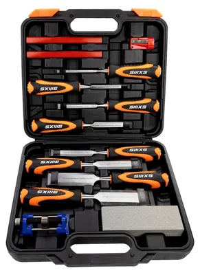 Imagen del producto de Elzusha - Juego profesional de cinceles de madera, 13 piezas, con accesorios para afilado