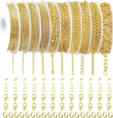 Immagine prodotto di Collana di perline, catena a maglie, 24 metri, 10 rotoli, color oro, ideale per lavori creativi